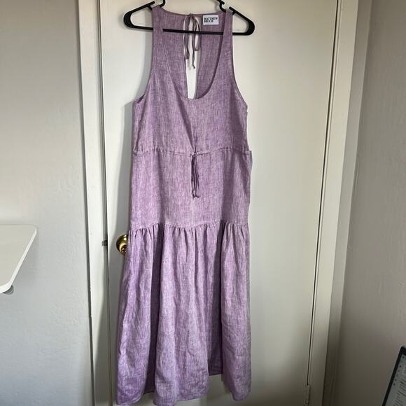 New NWT Matthew Bruch Drawstring Tank Midi Dress Lavender Melange Linen - Picture 4 of 7